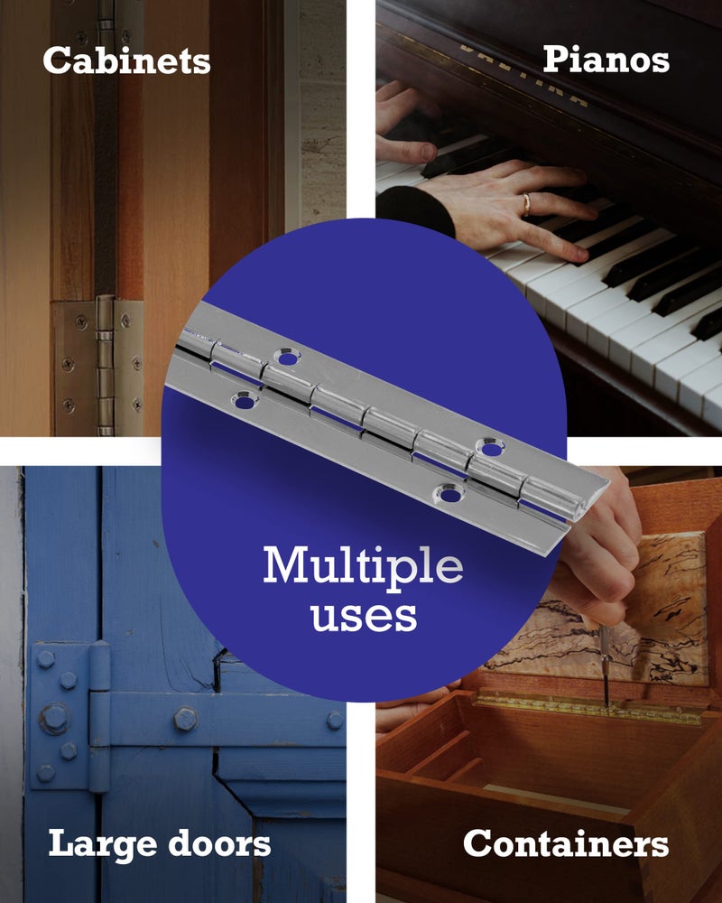 Hardware Essentials Continuous Pin Hinge, 36" x 1-1/2", Heavy-Duty Piano Hinge for Wood or Metal Applications, Nickel, 851070 - Image 5